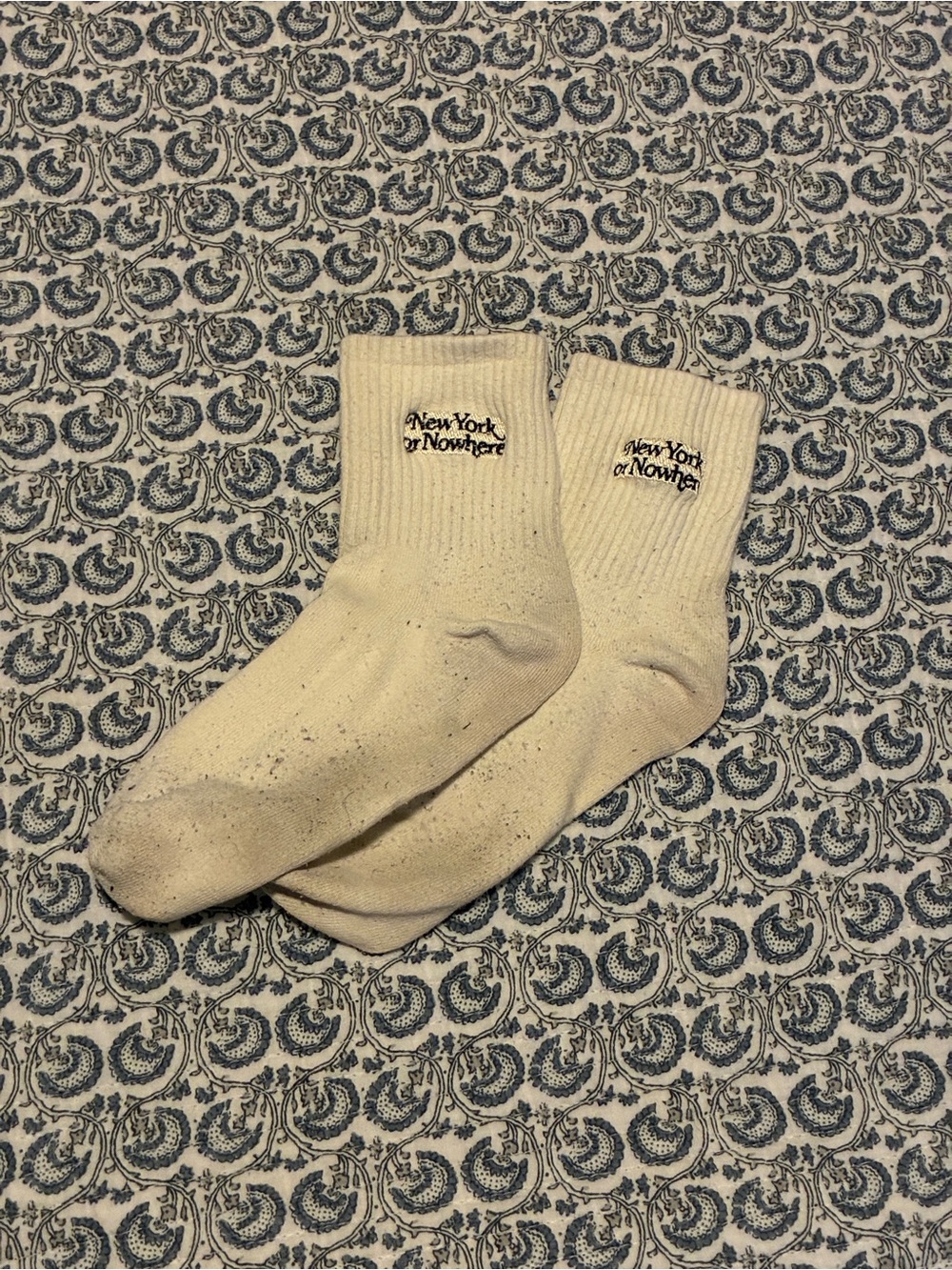 New York or Nowhere Cream Crew Socks — Casual Everyday Pair
